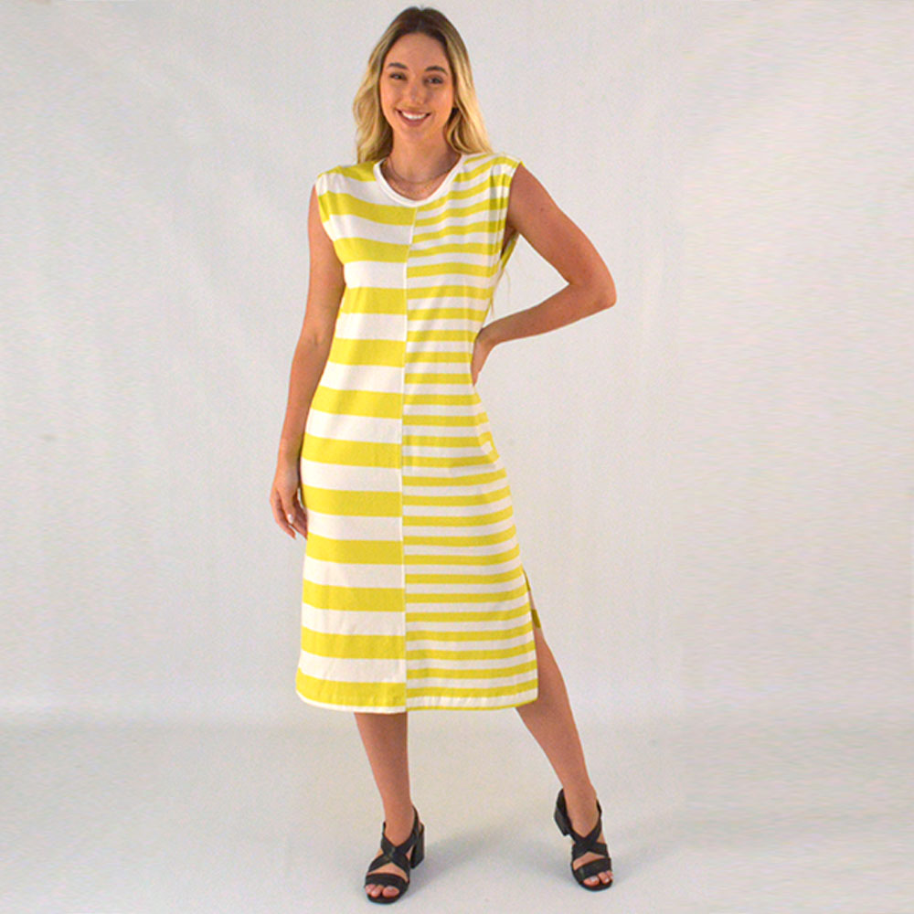 Vestido Midi Algodo Listrado Lima Gatos e Atos - Foto 1