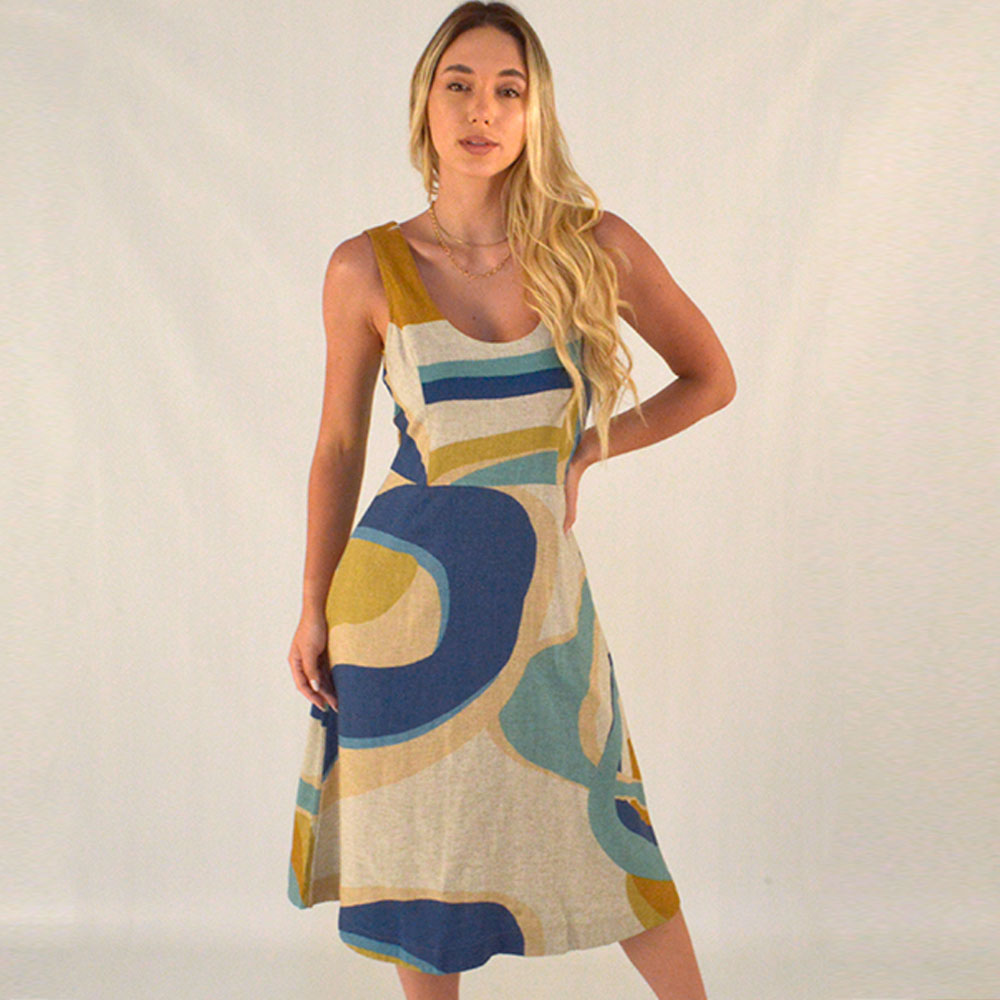 Vestido Midi Modal Linen Estampado Gatos e Atos - Foto 1