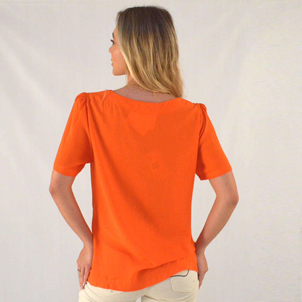 Blusa Gatos e Atos Viscose Maquinetada Laranja - Foto 3