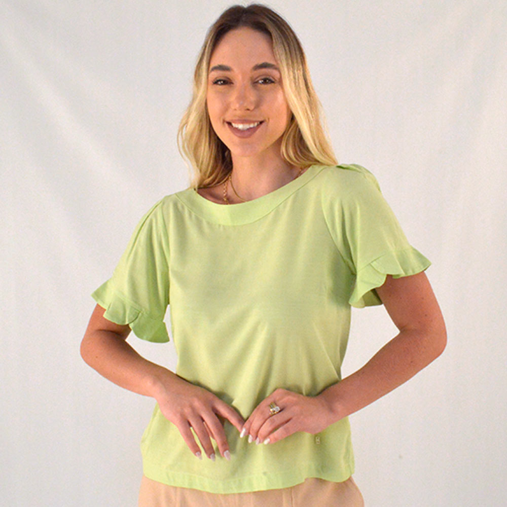 Blusa Gatos e Atos Viscose Babado Mangas Verde - Foto 1