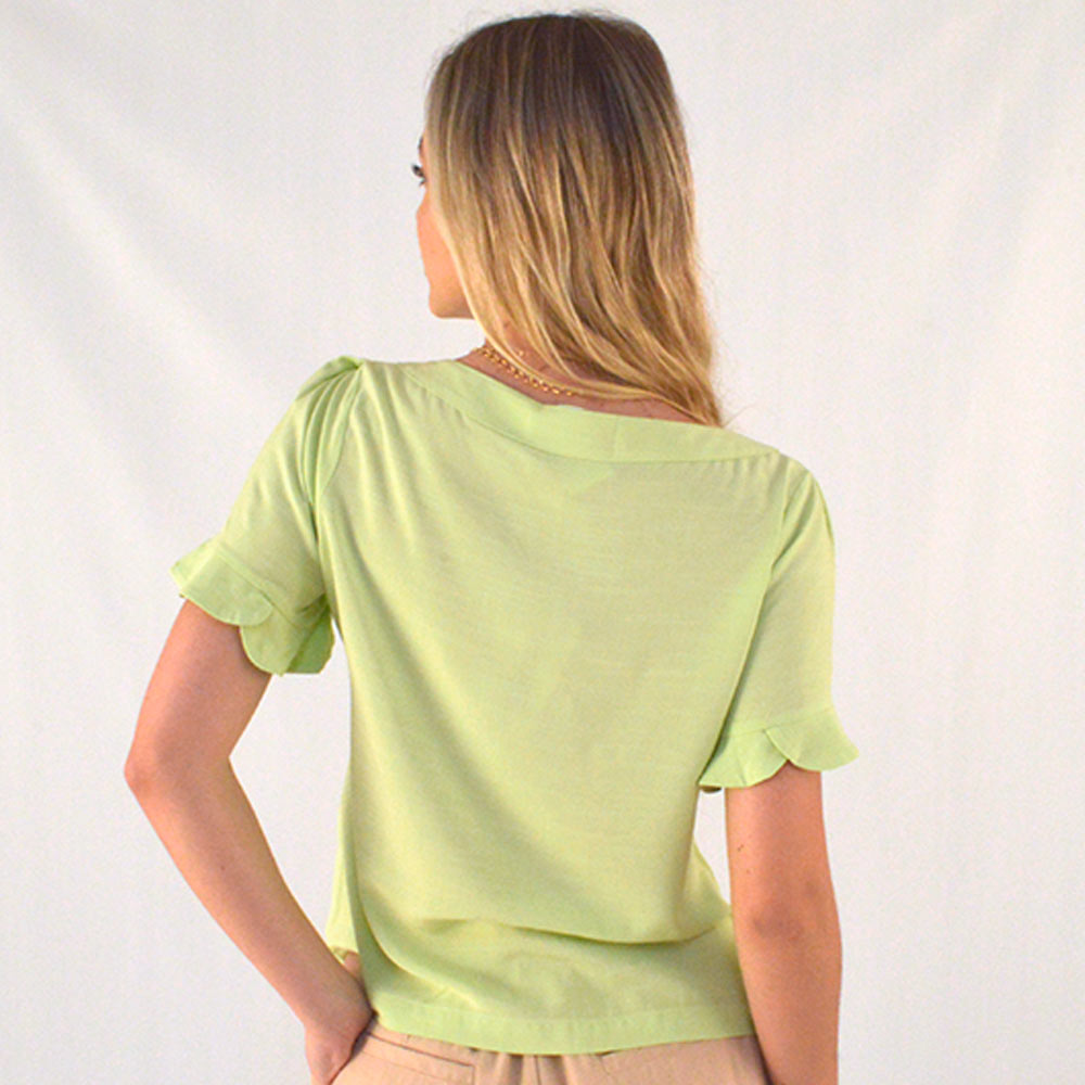 Blusa Gatos e Atos Viscose Babado Mangas Verde - Foto 2