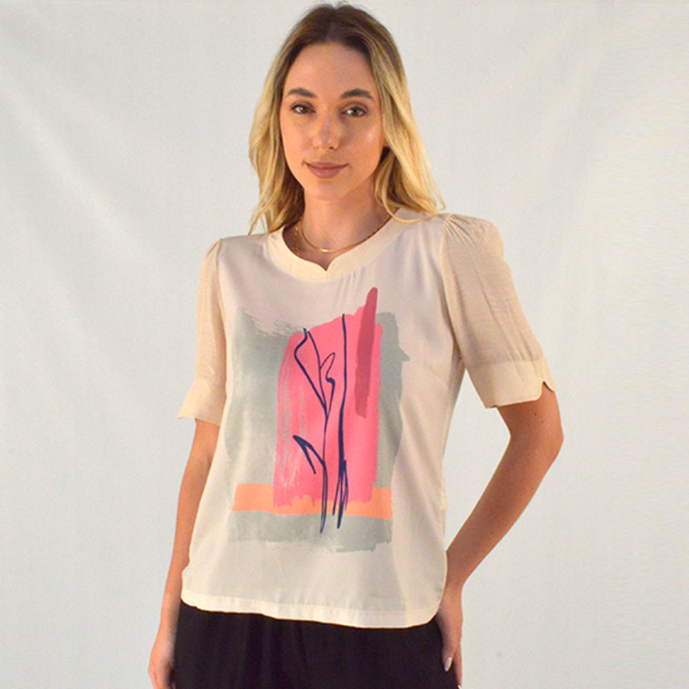 Blusa Gatos e Atos Viscose Estampa Bege Frente  - Foto 3