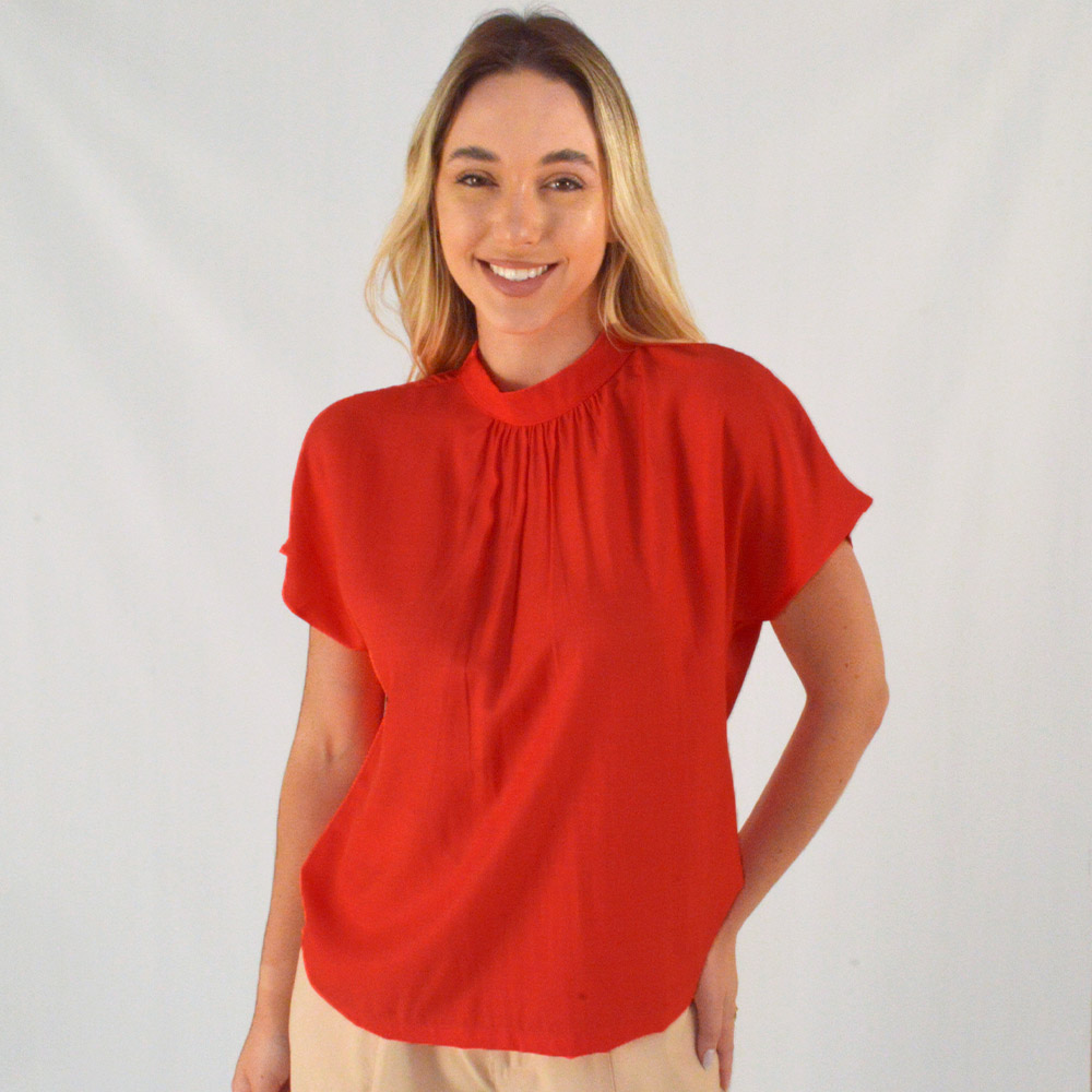 Blusa Vermelha Gatos e Atos em Viscose Sarjada - Foto 1
