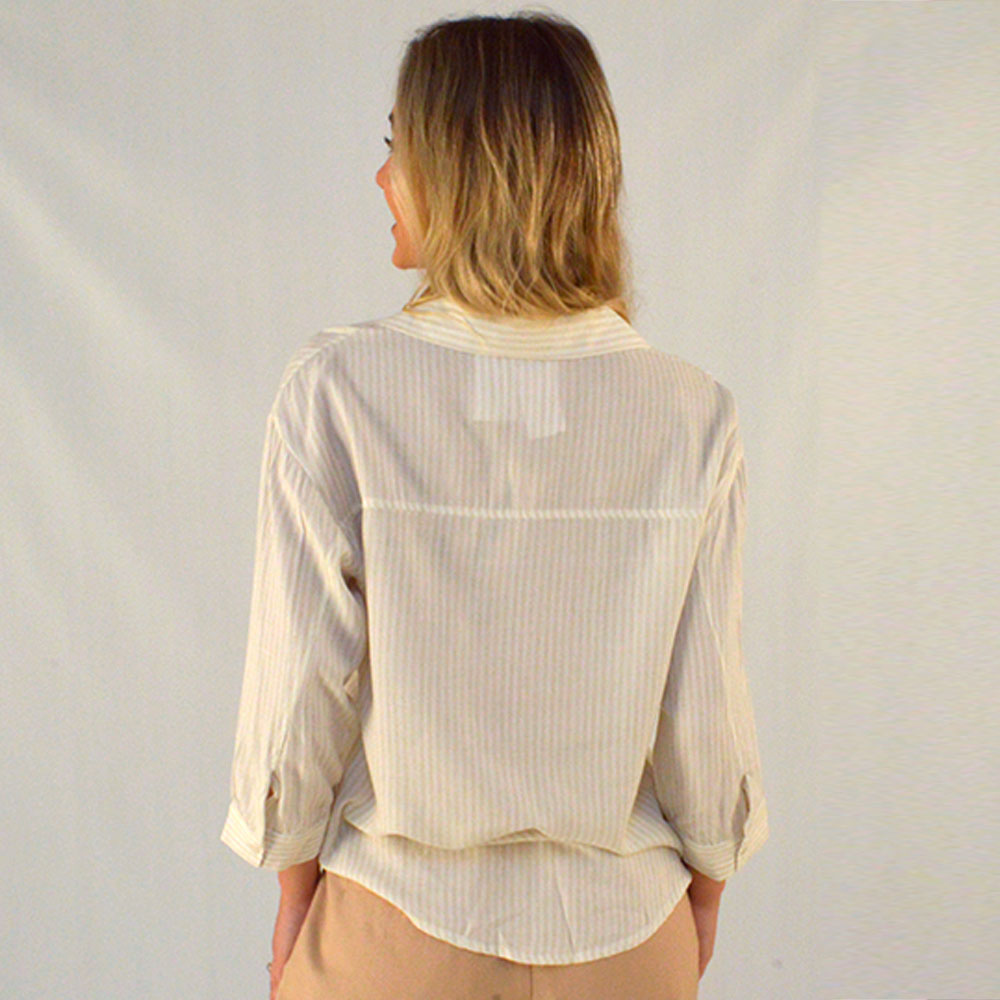Camisa Listrada Viscose Gatos e Atos Bege - Foto 2