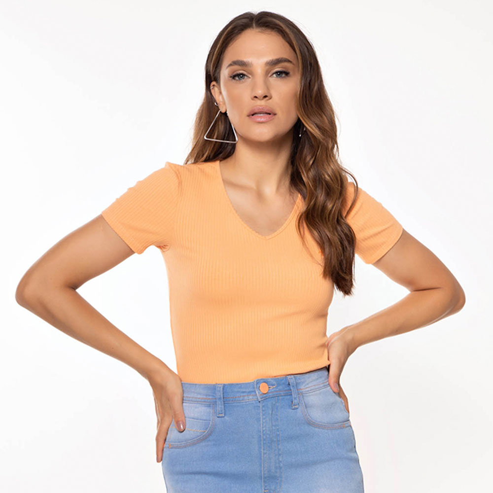Blusa Canelada Laranaj Flor de Lis Viscolycra  - Foto 1