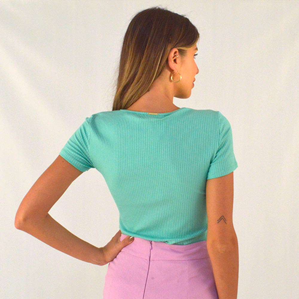 Blusa Canelada Cor Menta Flor de Lis Viscolycra  - Foto 2