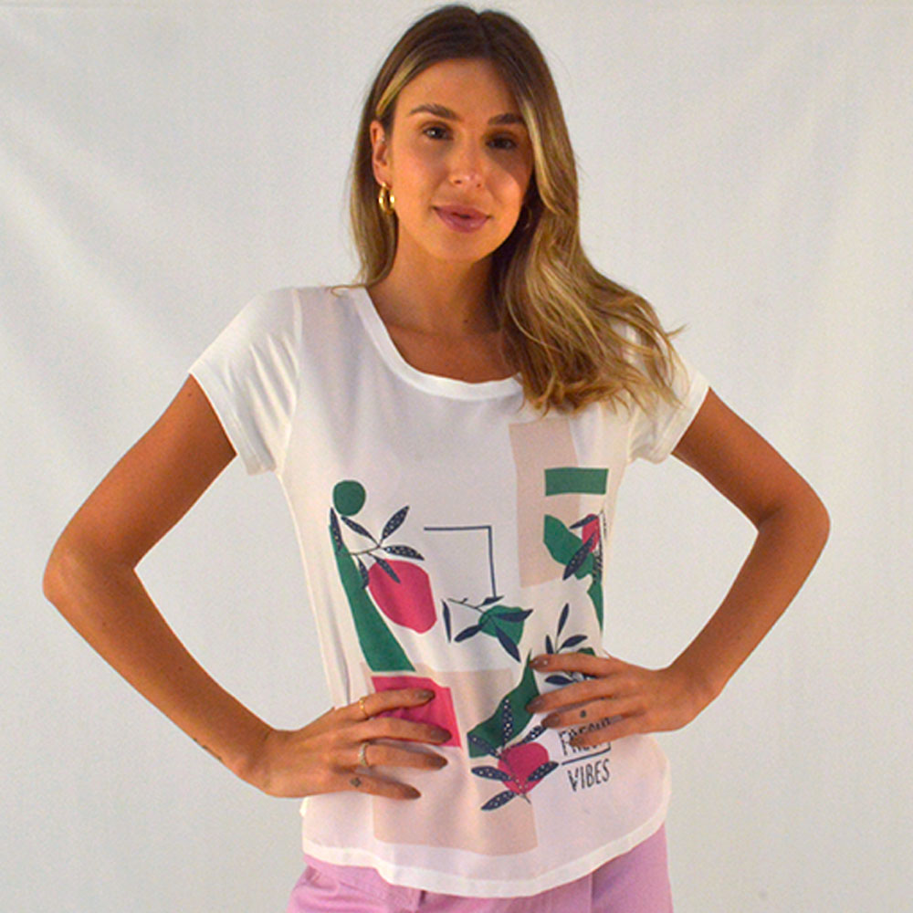 T-shirt Viscose Miss Berie Cor Off White - Foto 1