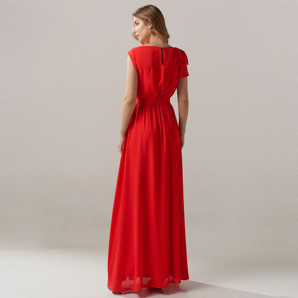 Vestido Longo Crepe Lao No Ombro Vermelho Innocence - Foto 1