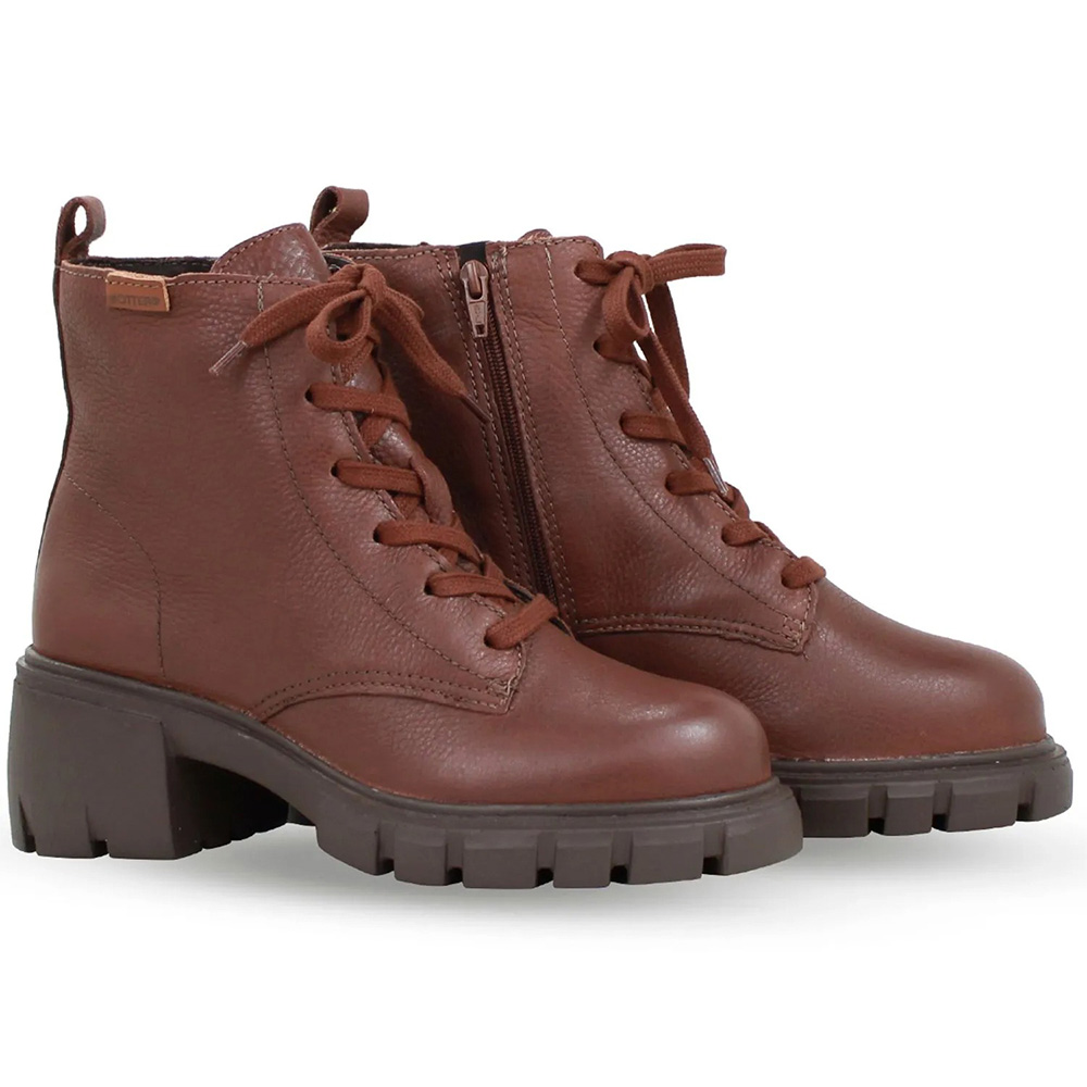 Bota Coturno Couro Burnish Wood Cor Conhaque  - Foto 1
