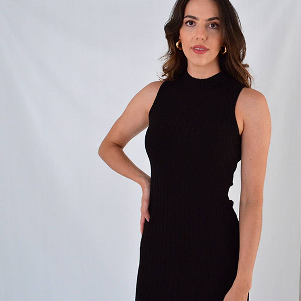 Vestido Midi Tricot Modal Canelado Casualli Cor Preta - Foto 2