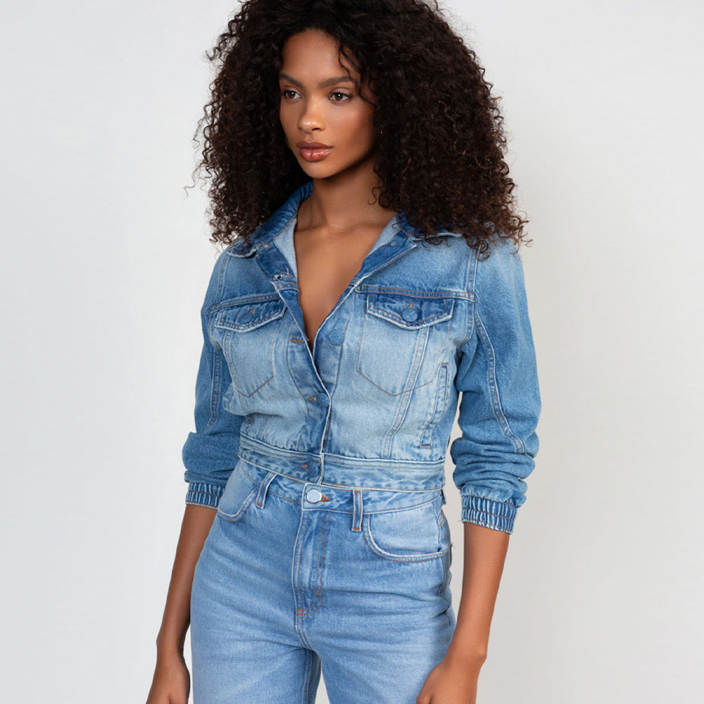 Jaqueta Jeans Trucker Manga Longa Flor De Lis - Foto 1