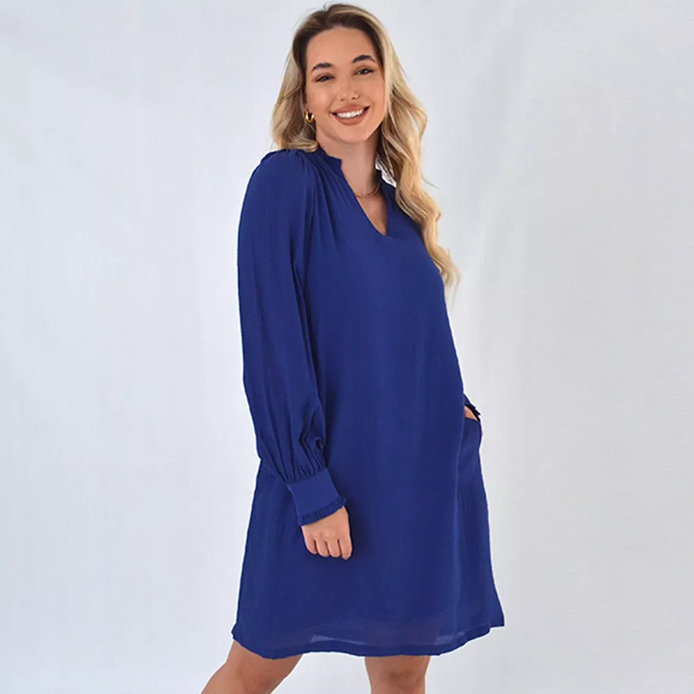 Vestido Curto Viscose Shantung Cor Azul Gatos e Atos - Foto 1