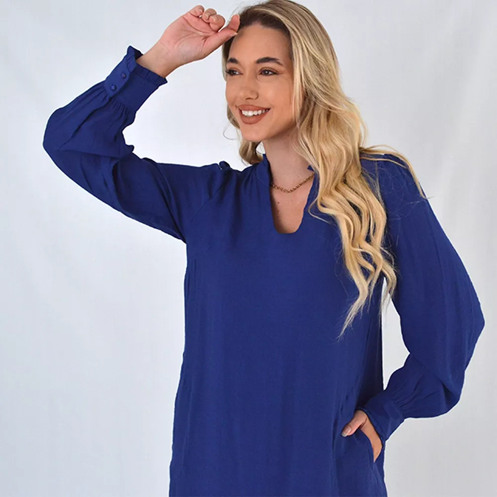 Vestido Curto Viscose Shantung Cor Azul Gatos e Atos - Foto 2