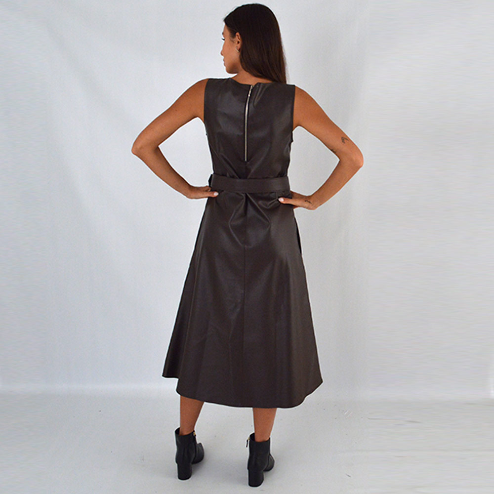Vestido Midi Pu Cor Marrom Emprio B - Foto 3