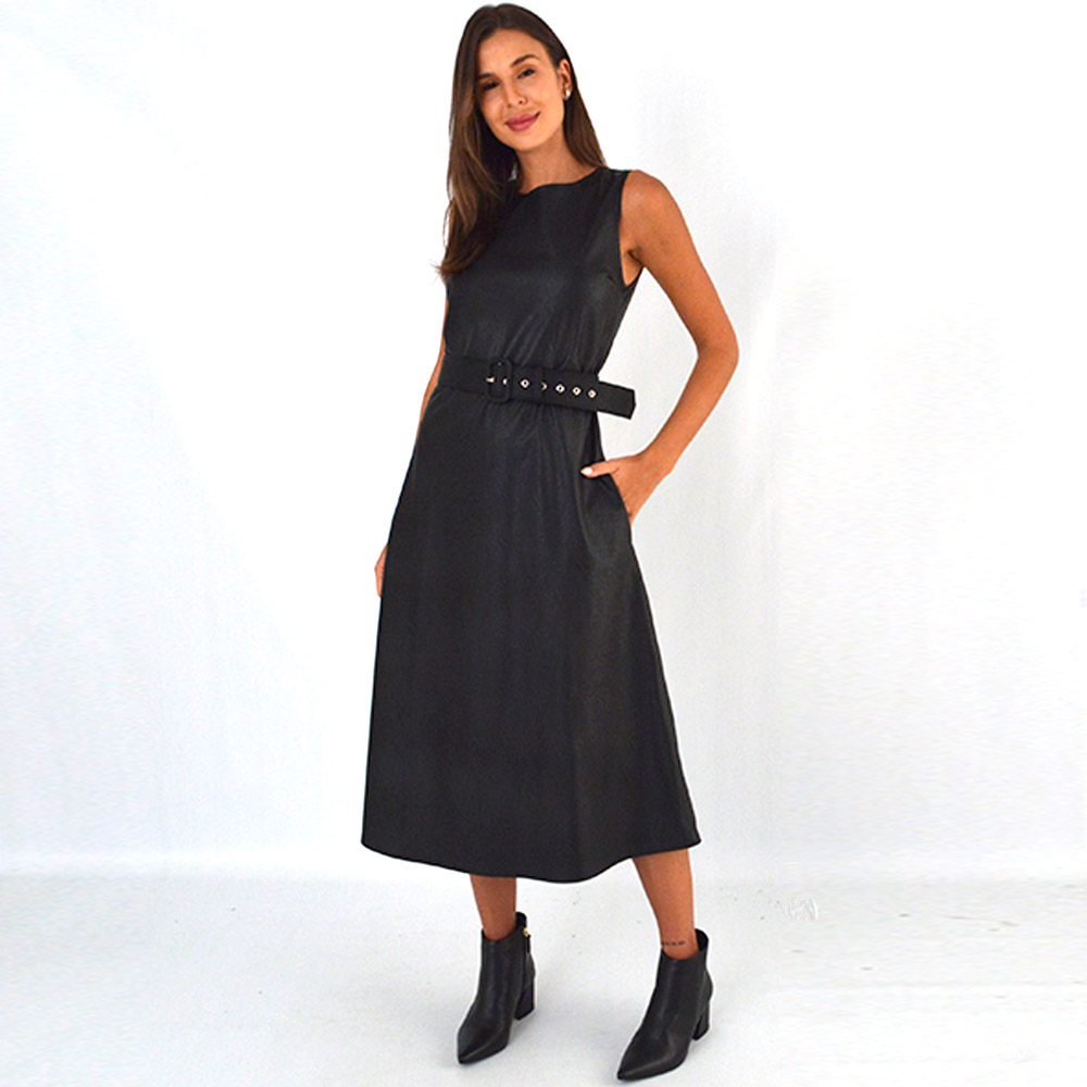 Vestido Midi Pu Cor Preta Emprio B - Foto 1
