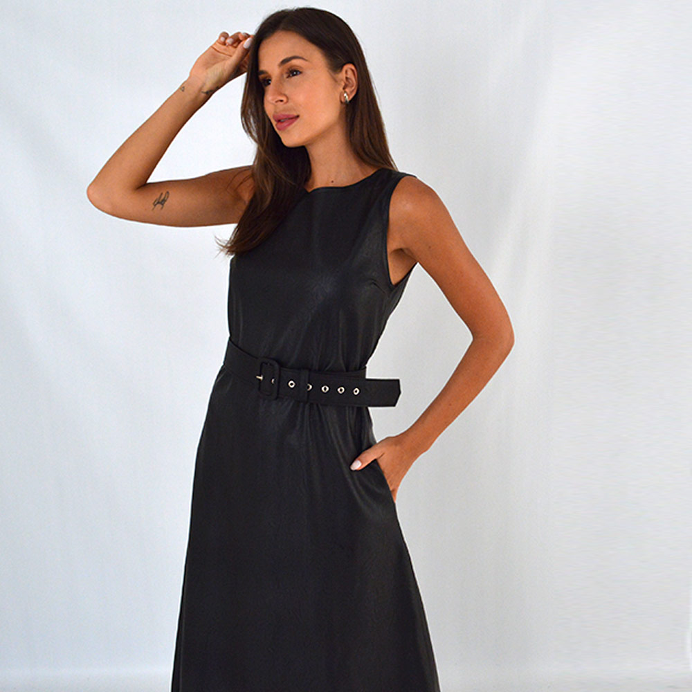 Vestido Midi Pu Cor Preta Emprio B - Foto 2