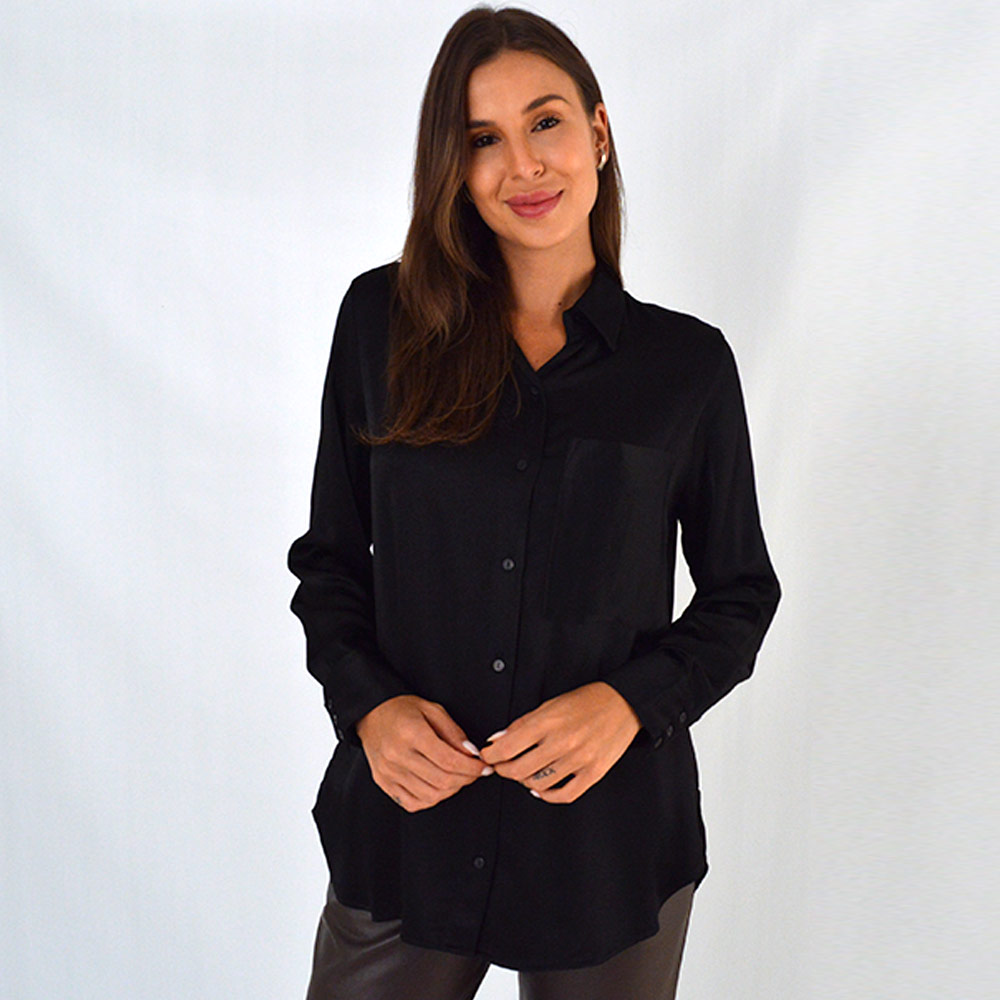 Camisa Viscose Acetinada Preta Canto - Foto 1