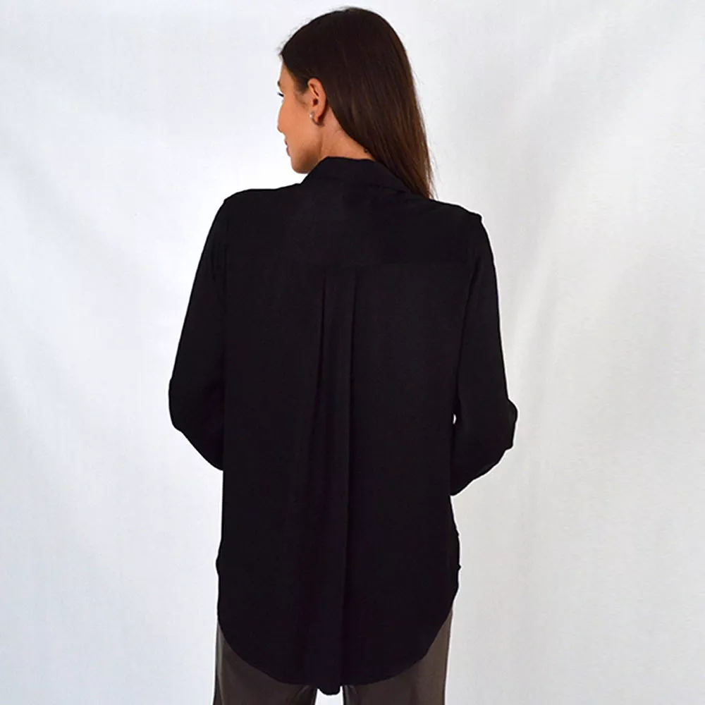 Camisa Viscose Acetinada Preta Cantão - Foto 2