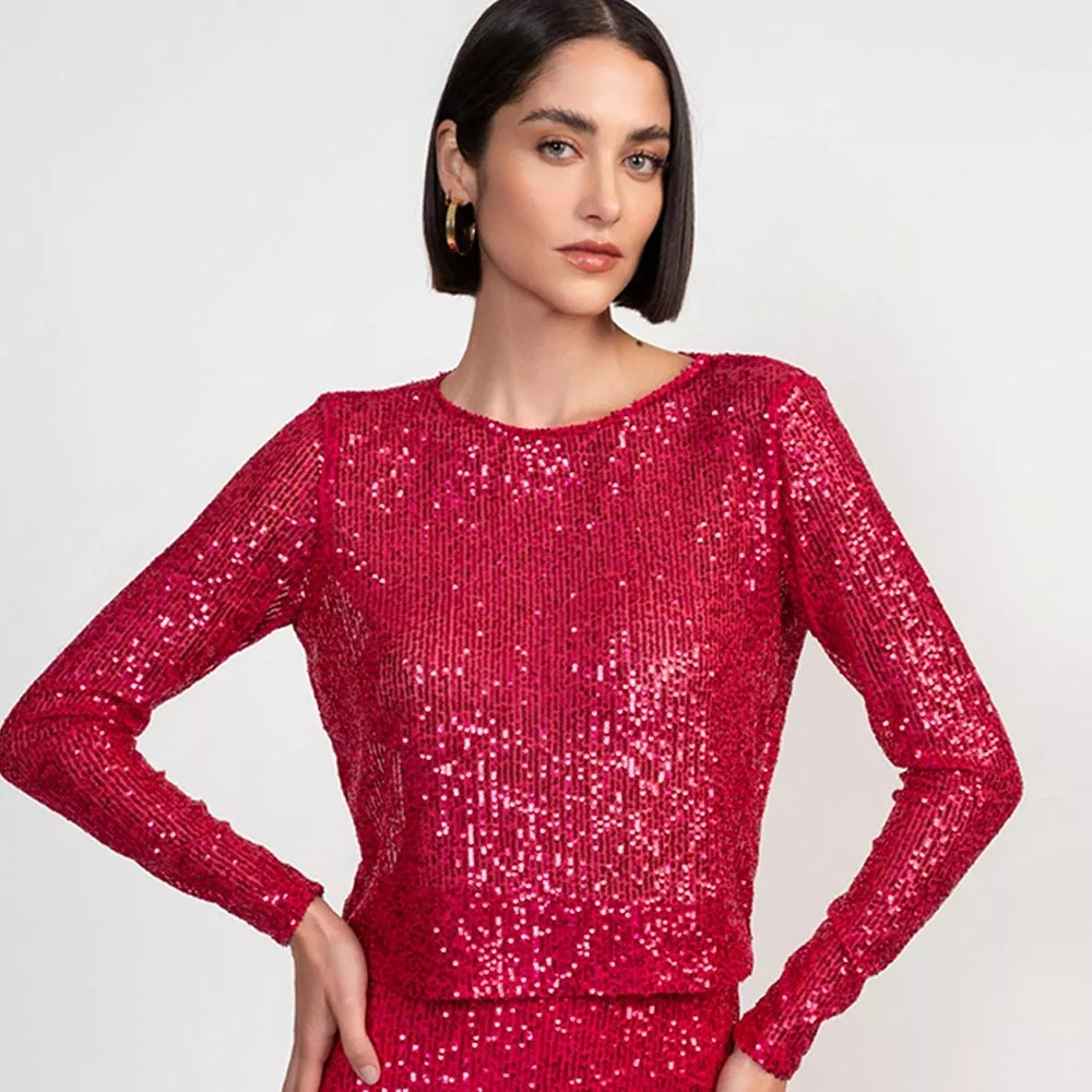 Blusa Cropped Paete Magenta Flor de Lis  - Foto 1