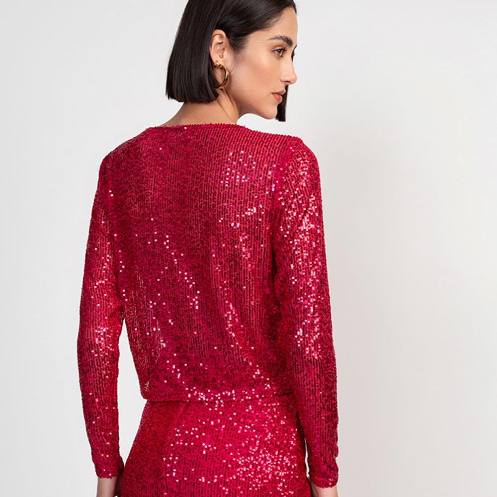 Blusa Cropped Paete Magenta Flor de Lis  - Foto 2