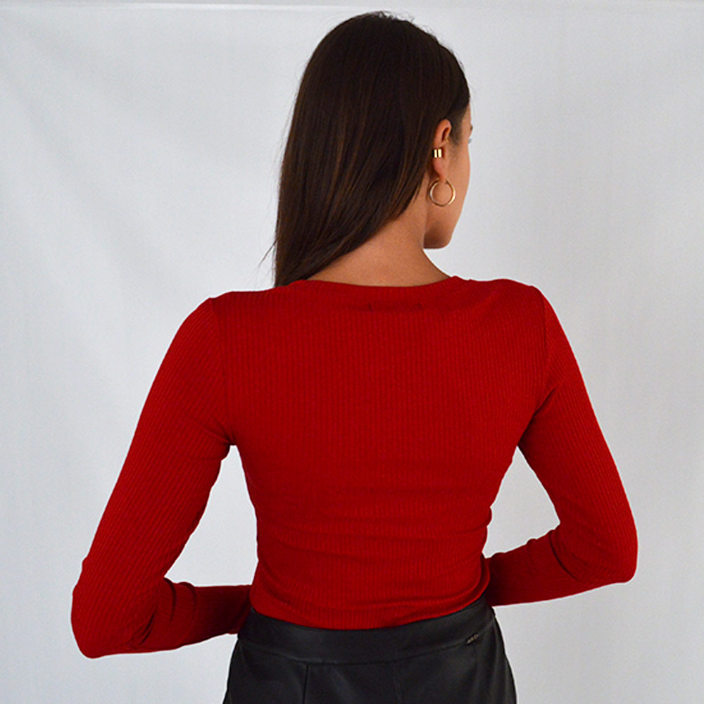 Blusa Viscolycra Canelada Flor de Lis Cor Vermelha - Foto 3