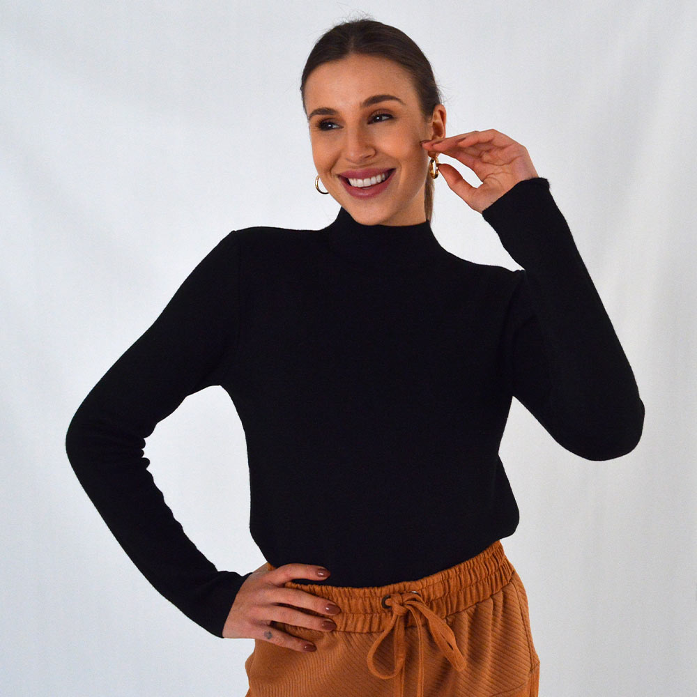 Blusa Fio de Cachemir Pelucia Por Dentro Preto Susan Zheng  - Foto 1
