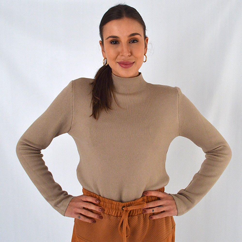 Blusa Fio de Cachemir Pelucia Por Dentro Caqui Susan Zheng  - Foto 1