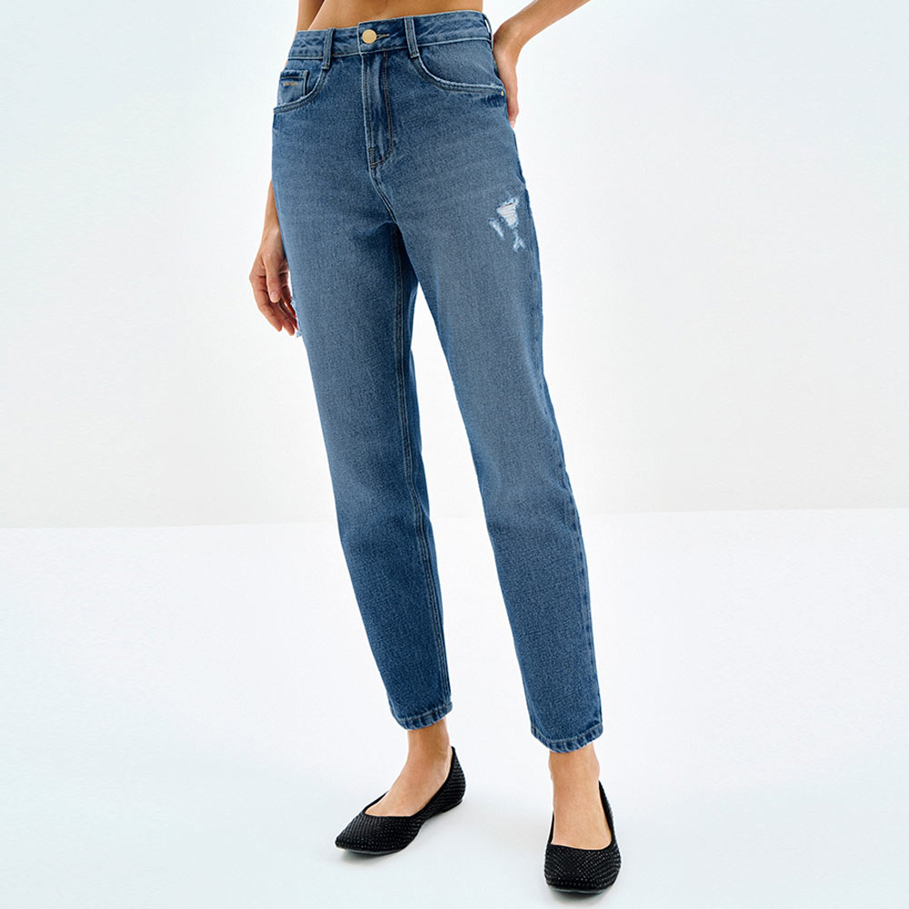 Cal�a Jeans Mom Destroyed Cintura Alta Lez a Lez - Foto 1