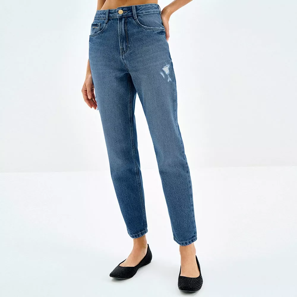 Calça Jeans Mom Destroyed Cintura Alta Lez a Lez - Foto 1