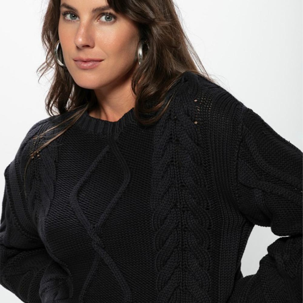Blusa Malha Algodo Gola Canoa Biamar Preta - Foto 2