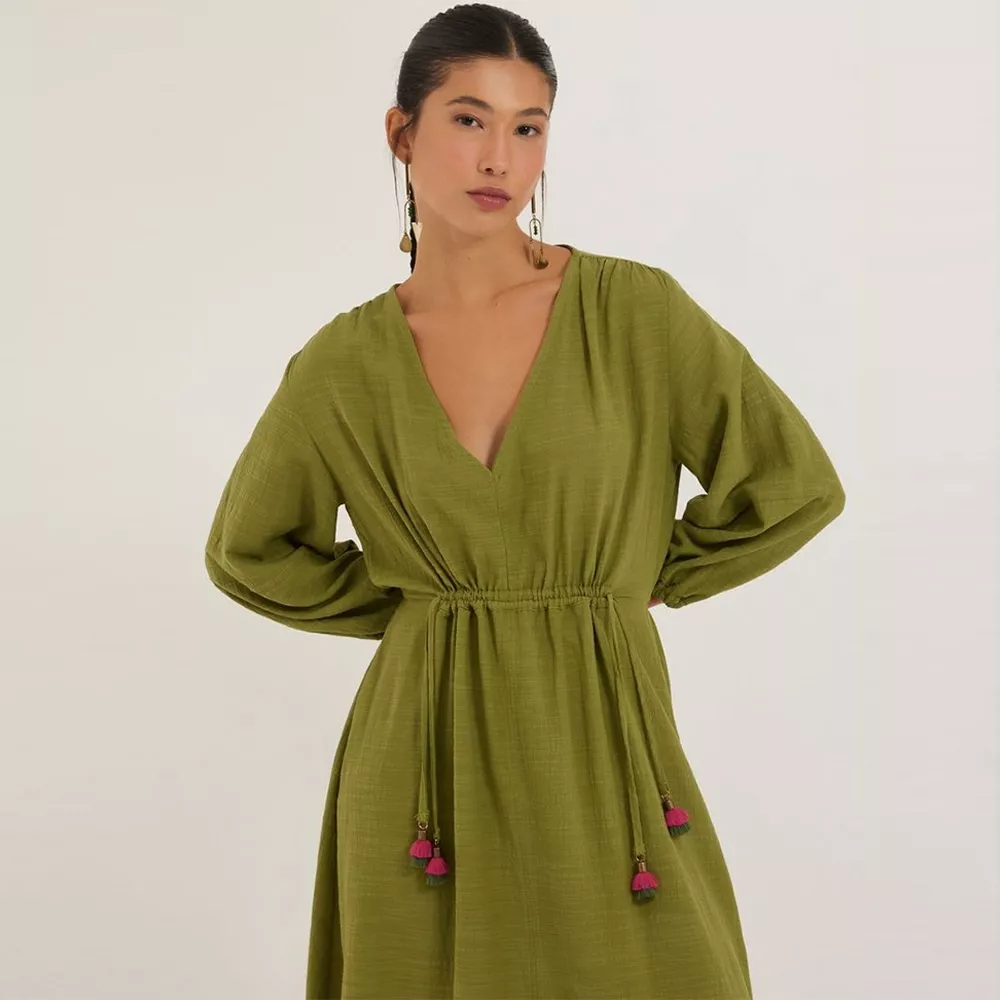 Vestido Midi Viscose Texturizada Verde Cantão - Foto 2