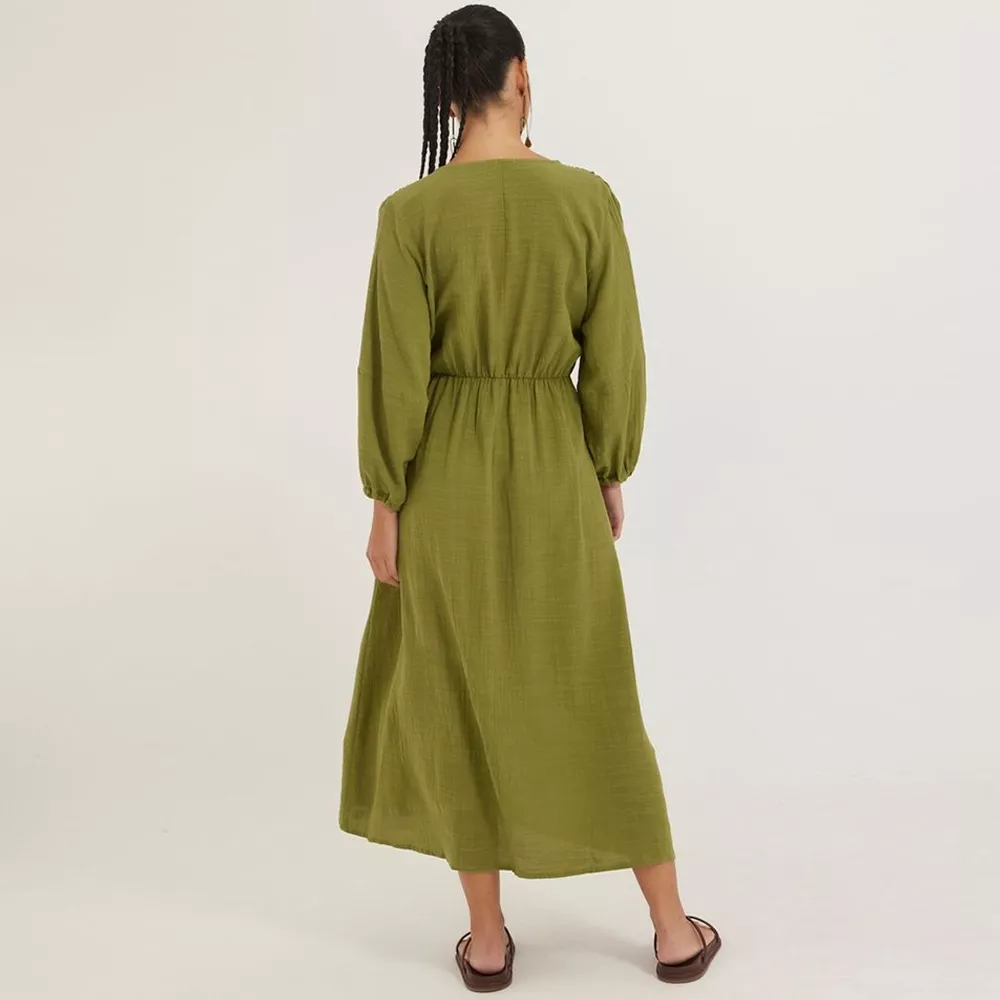Vestido Midi Viscose Texturizada Verde Cantão - Foto 3