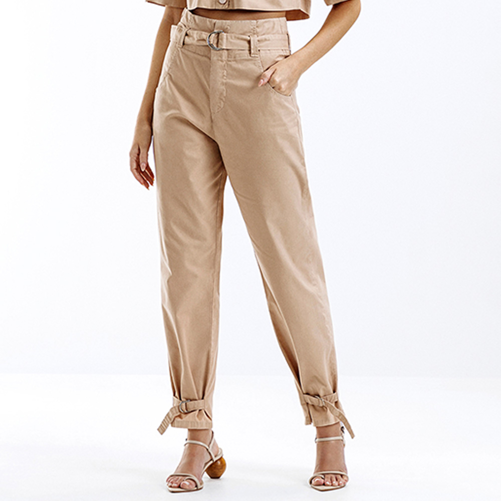 Cal�a Sarja Slouchy Cintura Alta com Cinto Bege Lez a Lez - Foto 1