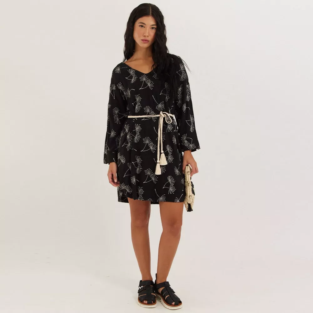Vestido Túnica de Linho com Bordado Dente de Leão Cantão  - Foto 1