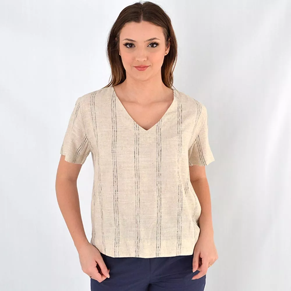 Blusa Viscolinho Tons Naturais Listrada Città - Foto 1