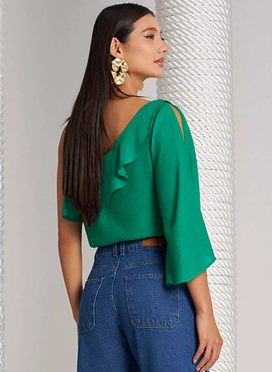Blusa Ombro Só Shantung Gatos e Atos Verde - Foto 2