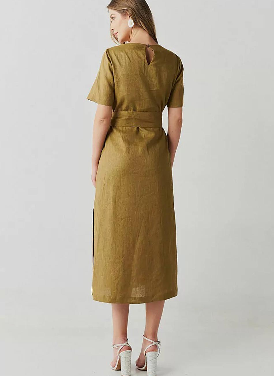Vestido Midi Linho Oliva Innocence  - Foto 5