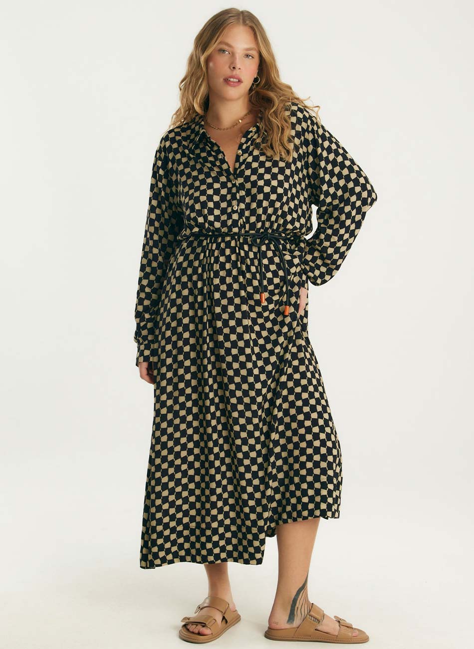Vestido Chemisier Estampado Losas Canto - Foto 1