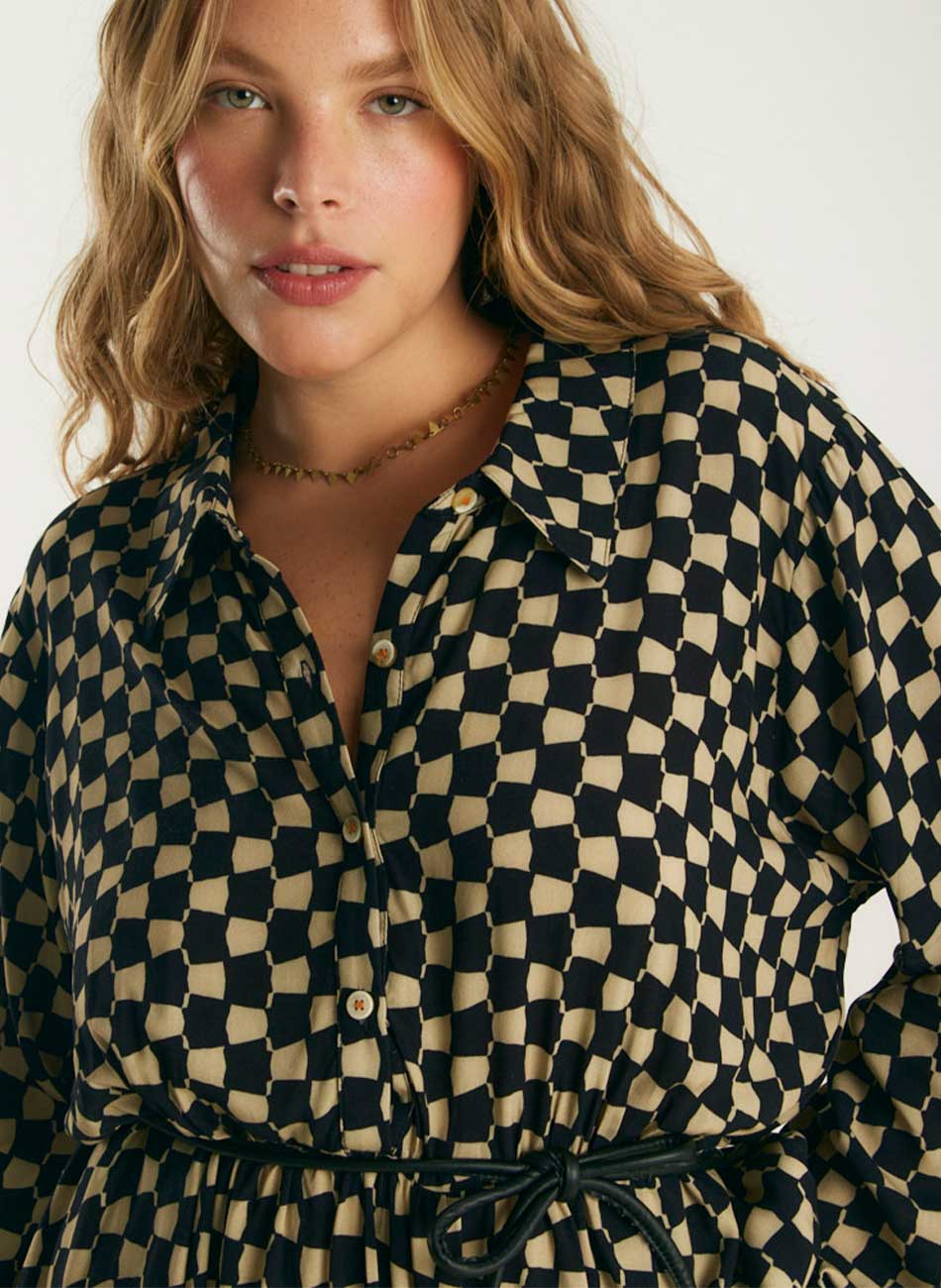 Vestido Chemisier Estampado Losas Canto - Foto 2