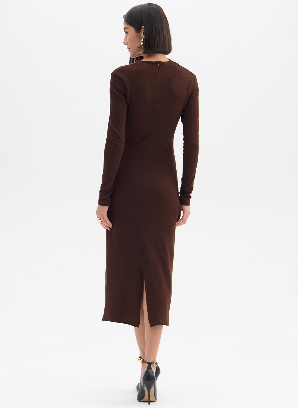 Vestido Justo Midi Marrom Flor de Lis - Foto 2