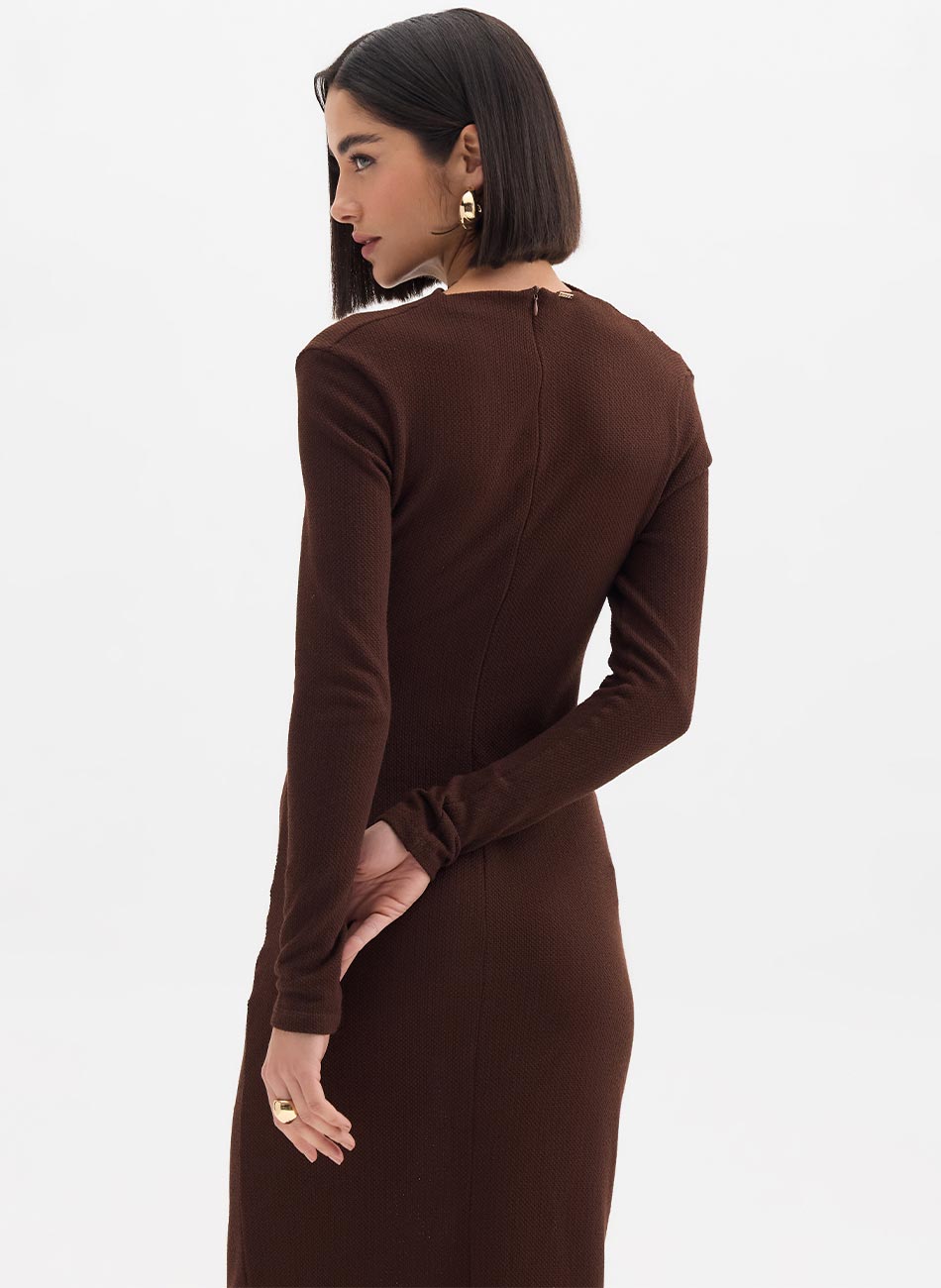 Vestido Justo Midi Marrom Flor de Lis - Foto 4