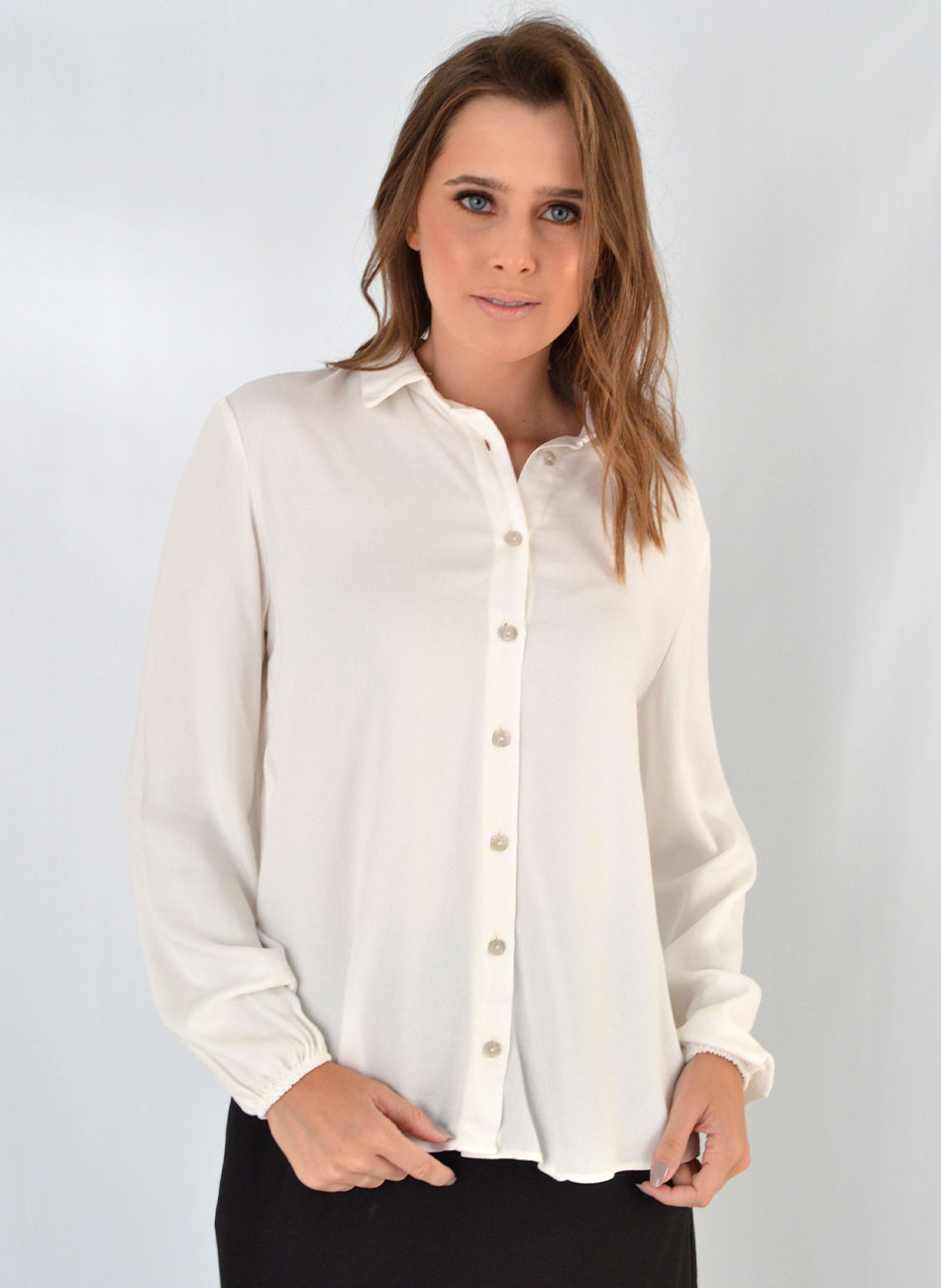 Camisa De Mangas Longas Com Punhos Elsticos Em Crepe Off White Lez a Lez  - Foto 1