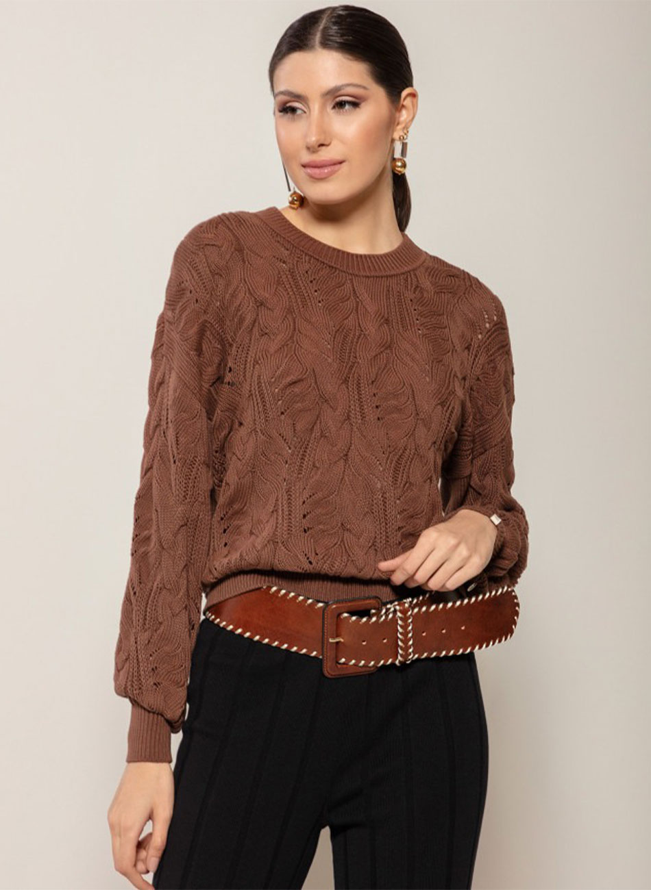 Blusa Tricot De Algodo Marrom Biamar  - Foto 1