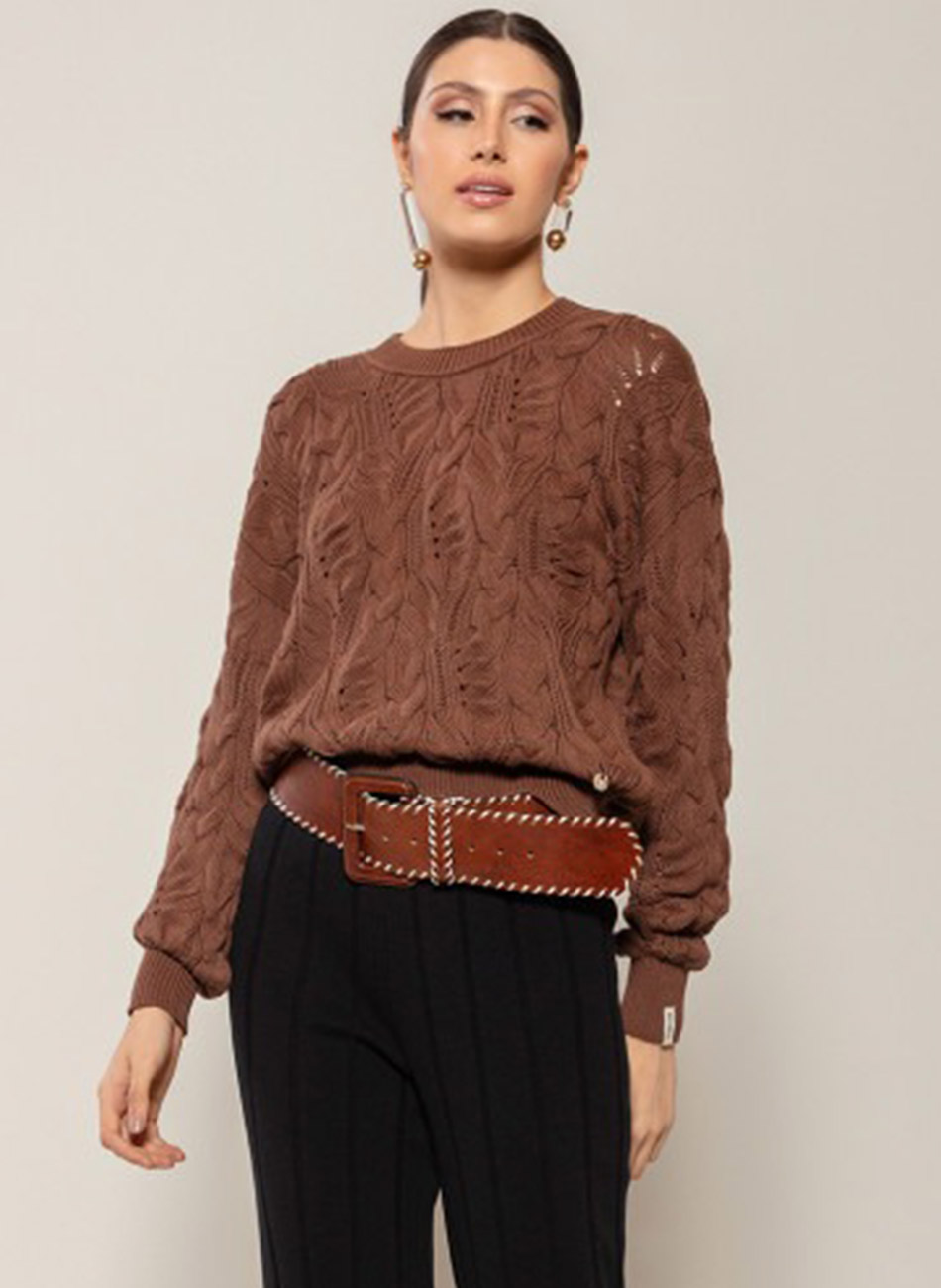 Blusa Tricot De Algodo Marrom Biamar  - Foto 2