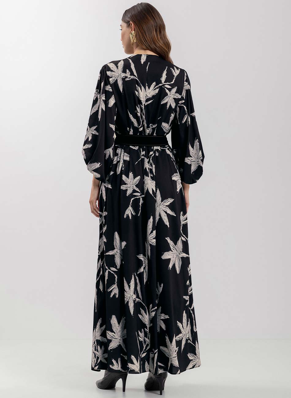 Vestido Longo Estampa Canvas Preto Lez a lez - Foto 1