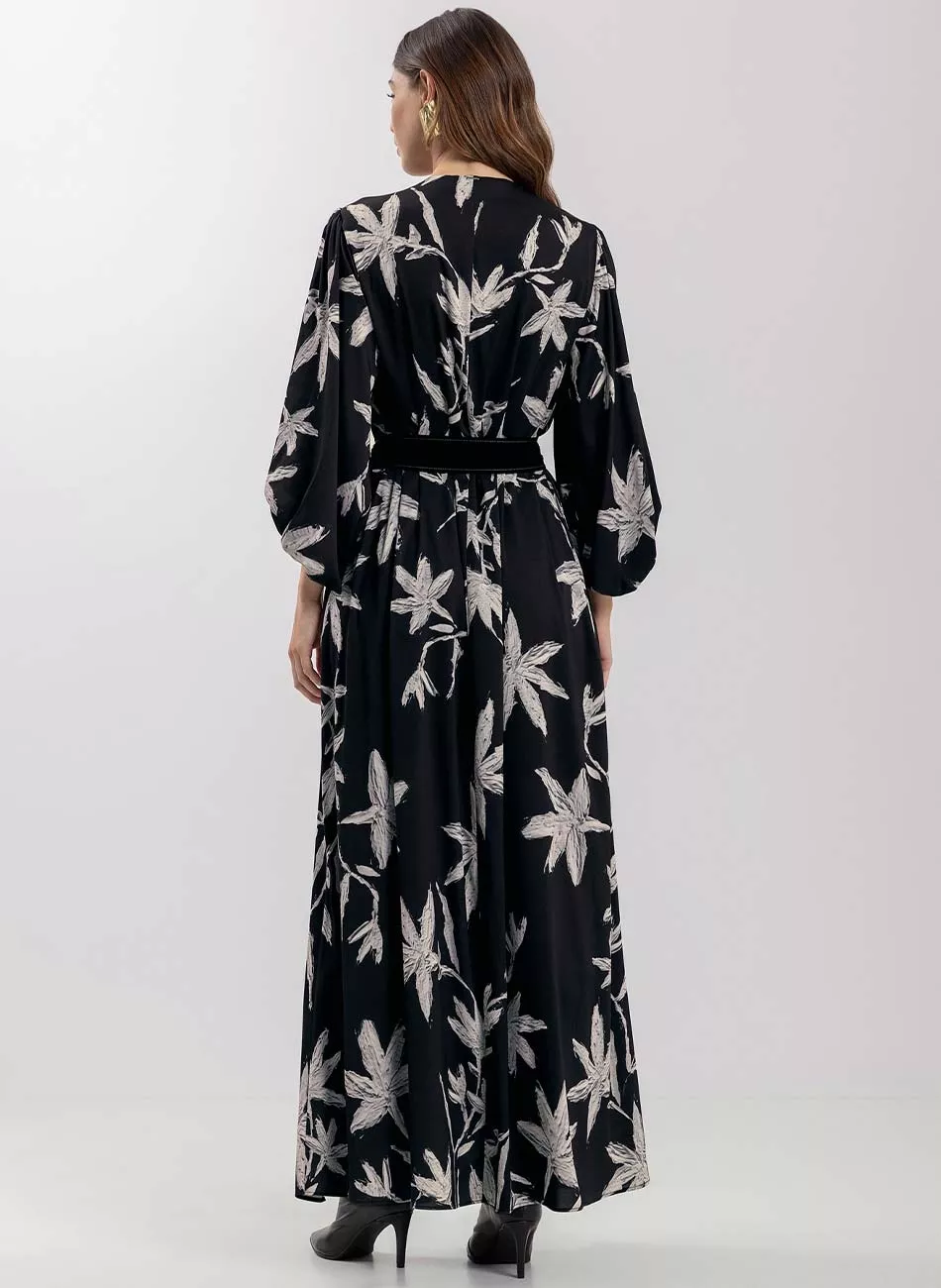 Vestido Longo Estampa Canvas Preto Lez a lez - Foto 1