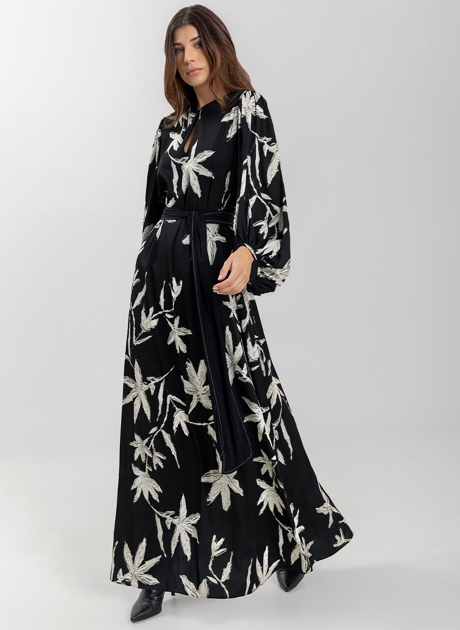 Vestido Longo Estampa Canvas Preto Lez a lez - Foto 3