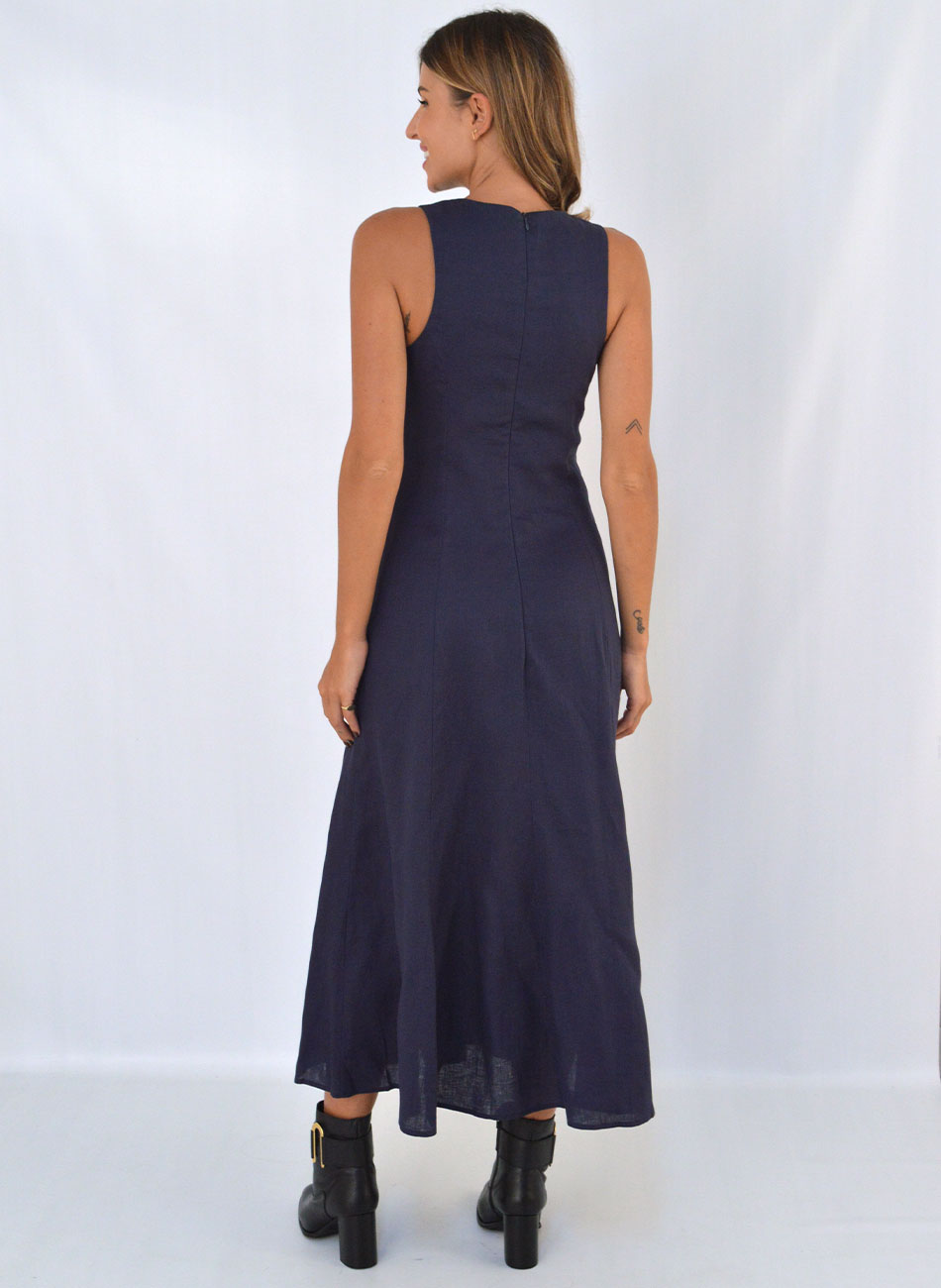 Vestido Linho Marinho Betelgeuse  - Foto 3