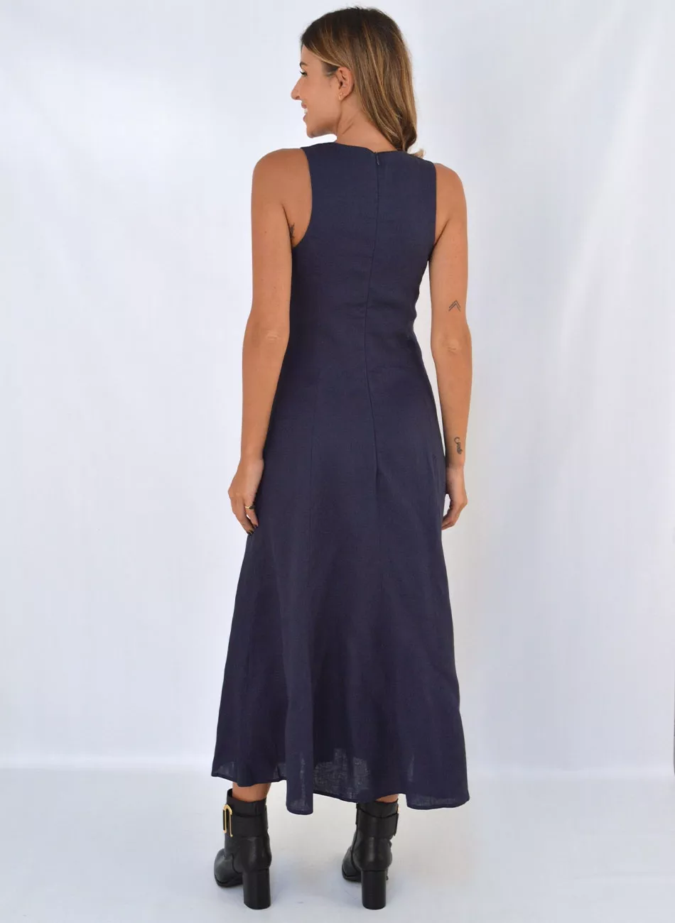 Vestido Linho Marinho Betelgeuse  - Foto 3
