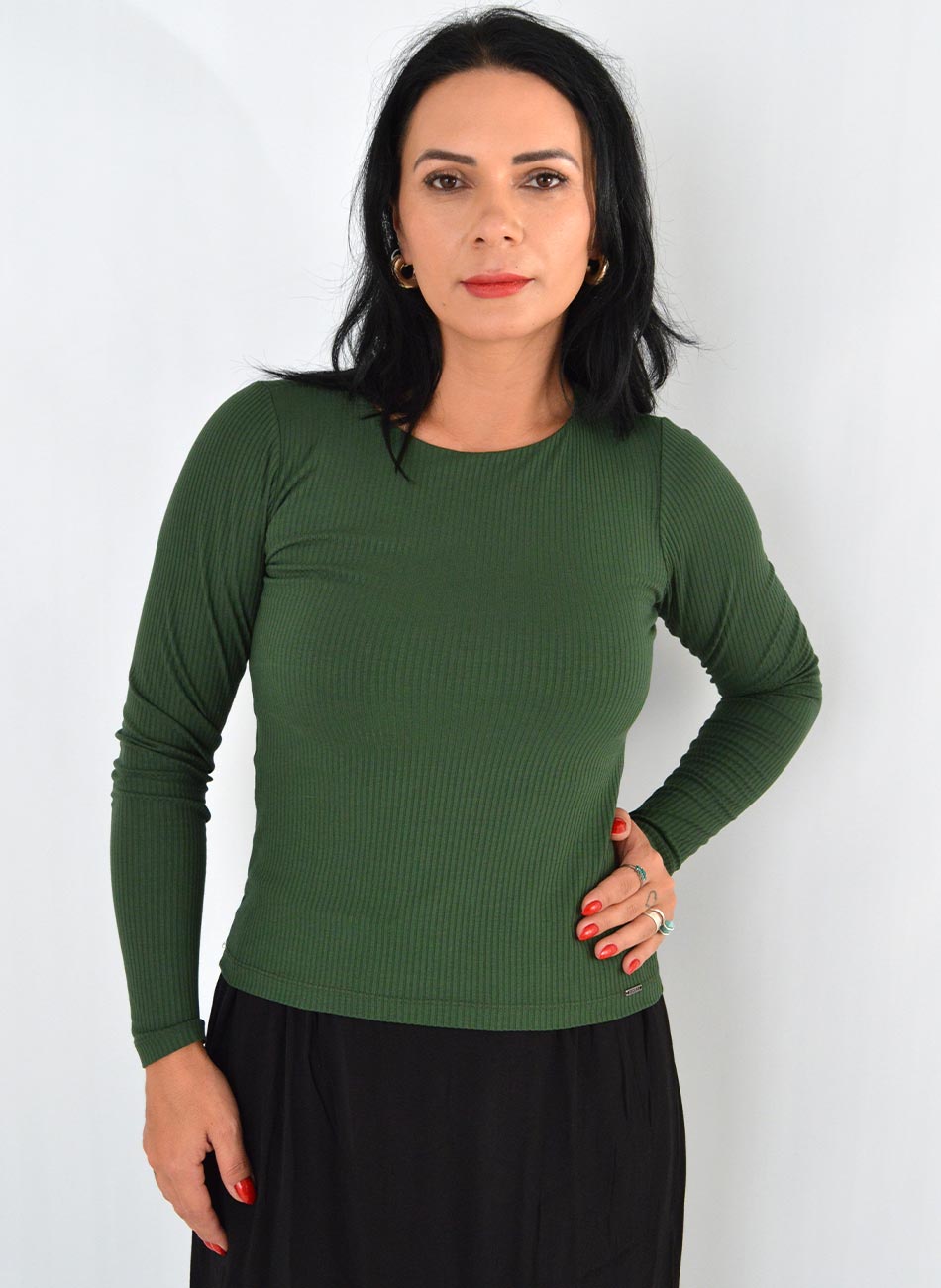Blusa Justa Canelada Verde Floresta Declari - Foto 1